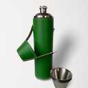 Birdie Bottle 12oz Green Flask with 4 Shot Glasses for Sharing – Stainless Steel with Waterproof Leather Case, Leakproof, Great Gift Idea, Reusable