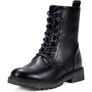 Vepose Women's Combat Ankle Black Flat Boots, Military Fashion 925 Booties Inner Zipper (7, Zipper Combat-925-black)