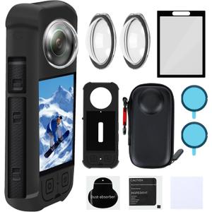 Camera Protective Accessories Kit for Insta 360 X3 Include Silicone Protective Cover/Screen Protectors/Camera Case(with Buckle)/Front Behind Lens Guard