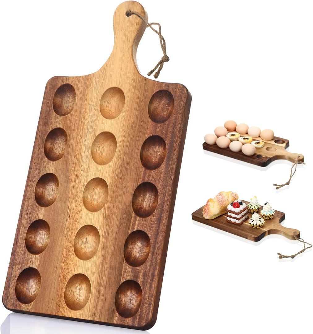 Gerrii Reversible Wooden Deviled Egg Platter Deviled Egg Tray Charcuterie Board Cutting Board Cheese Serving Tray for Home Kitchen(15 x 7 Inch, 15 Holes)
