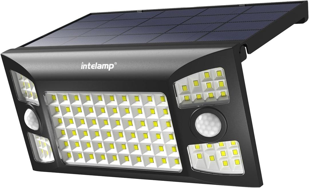 intelamp Solar Outdoor Lights Waterproof with Dual Sensors, 1300LM Solar Floodlights Outdoor Motion Sensor Security Flood Light 270 Wide Lighting Angle with 3 Modes for Garden Yard Patio