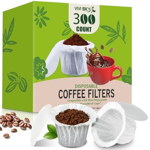 VIVI SKY K cup Coffee Paper Filters with Lid Disposable for Keurig, Fits All Keurig Single Serve Filter Brands (White with Lid, 300)