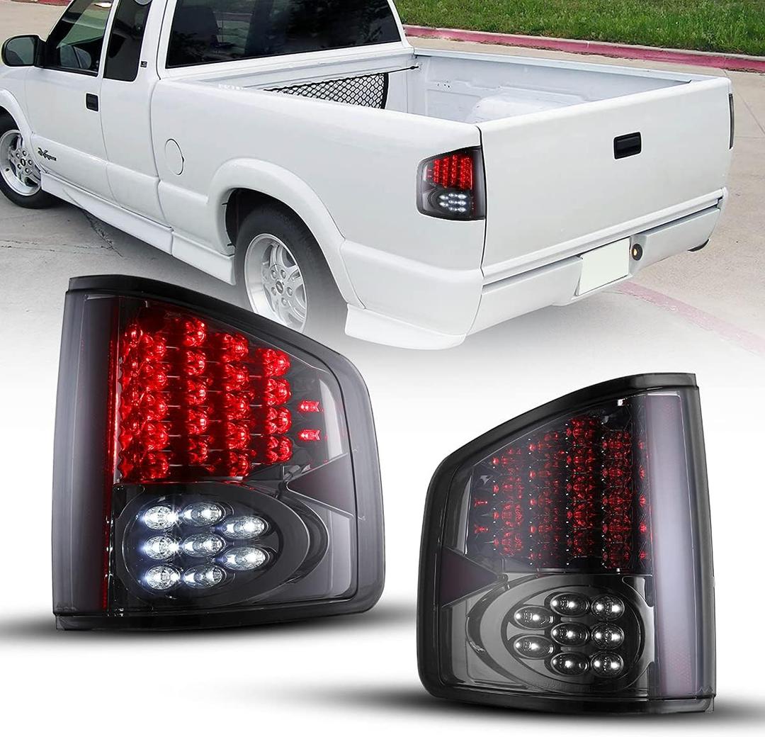 Nixon Offroad LED Tail Lights for 1994-2004 Chevy S10 / GMC Sonoma & 1996-2000 Isuzu Hombre, S10 Pickup Rear Brake Lamps Replacement Assembly, Driver & Passenger Side (Chrome Housing/Smoke Lens)