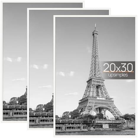 upsimples 20x30 inches Picture Frame White 3 Pack, Scratch-Proof Poster Frames 20 x 30 inches for Photo Gallery - Slide-In Strips, Horizontal or Vertical Wall Mounting