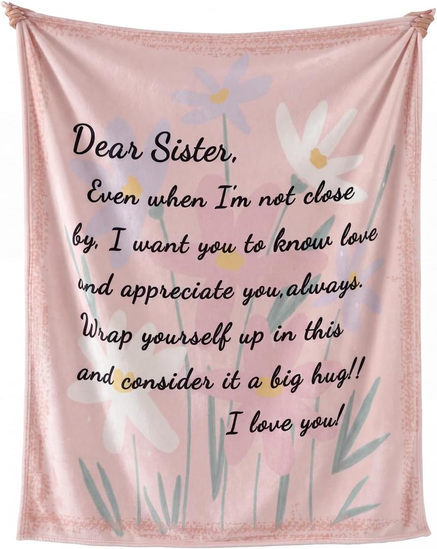 Geniospin Throw Blanket Gifts for Sister, Dear Sister Blanket for Birthday Presents, Super Soft Flannel Throw Blanket for Christmas for Couch Bed Sofa, Warm and Cozy