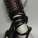 Travel Dual Voltage Hair Dryer Brush 4-IN-1 Portable Mini Hot Air Blow Dryer Straightener & Curler Brush, Titanium Round Blowout Styler Volumizer Tools, 110/240V US/EU/UK Plug for International Travel (Nacre White & Ros Gold)