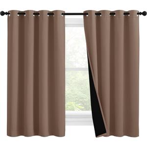 NICETOWN Bedroom Full Blackout Curtain Panels, Super Thick Insulated Window Covers, Keeping Out Cold Air and Heat 100% Blackout Blinds with Black Liner (Cappuccino, Set of 2 PCs, 55 by 57-inch)