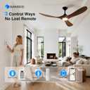 Wall Switch-60 inch Outdoor Ceiling Fan with Light Remote for Patios, Wet Rated Wood 3-Blade Propeller Ceiling Fans, Smart APP, High CFM 6-Speed DC Motor for Exterior Indoor, 3 LED Glass Lamp, Walnut