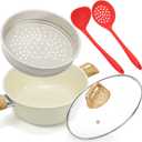 WUWEOT 4 Qt Ceramic Stock Pot, Nonstick Soup Pot, Non-toxic Healthy Cooking Cookware, Multipurpose Dutch Oven with Steamer Basket and Wooden Handle, Universal Base (Gas, Electric & Induction)