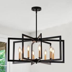 Black Chandelier for Dining Room, 8-Light Kitchen Chandelier Light Fixture Modern Metal Industrial Large Chandeliers for Farmhouse Entryway Living Room (Black Gold) (Multicolor)