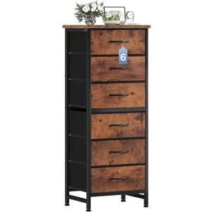 DUMOS 6 Drawers Dresser for Bedroom with Wheels, Fabric Storage Cabinet Organizer with Removable Fabric Bins, Sturdy Steel Frame for Living Room, Office, Entryway, Closets, Brown, 11.8"D x 15.7"W x 39.4"H