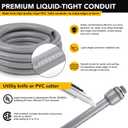 3/4inch 50ft Liquid-Tight Conduit and Connector Kit,Flexible Non-Metallic Liquid Tight Electrical Conduit Kit with 5 Straight and 3 90-Degree Connector Fittings,3/4 in. Dia