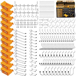 ELEAD 260 Piece Pegboard Hooks 1/8 and 1/4 inch Peg Board Organizer Accessories with Pegboard Bins for Organizing Various Tools in The Garage, Workshop & Craft Room (Yellow)