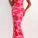 PRETTYGARDEN Women's 2026 Summer Floral Spaghetti Strap Maxi Dress Stretch Sexy Bodycon Dress Backless Slip Long Dresses (Pink, L)