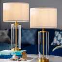 EDISHINE 23.6IN Glass Table Lamp DIY Fillable Base, White Linen Lampshade Table Lamp Set of 2, Tall Bedside Lamp for Living Room Bedrooms Bedside, Rotary Switch, UL Listed
