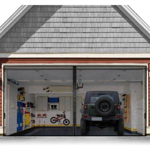 FEGO Garage Door Screen 16x7FT, Magnetic Screen Door with Retractable Fiberglass Mesh and Heavy Duty Weighted Bottom, Easy Assembly & Pass, Hands Free w/ 40 Magnets for 2 Car Garage/Patio/Small Shop