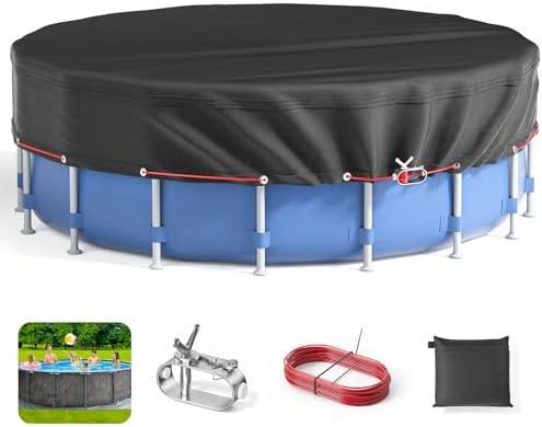 12Ft Round Pool Cover - Covers for Above Ground Pools, Inflatable Pool Cover Protector with Steel Rope, Increase Stability Ground Swimming Pools, Waterproof and Dustproof Swimming Pool Covers