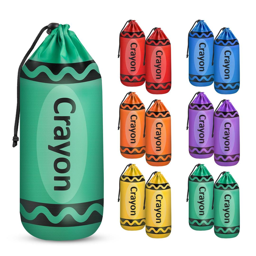 24 Pcs Crayon Drawstring Bags 11.8×4 Inch Back to School Gift Decoration 6 Colors Rainbow Reusable Treat Bags for Back to School Classroom Party Favor