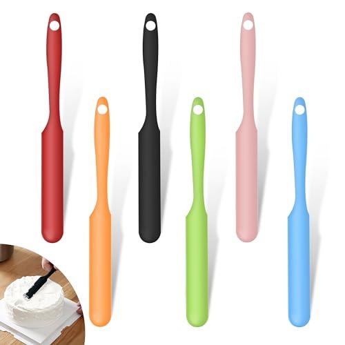 6 Pcs Silicone Jar Spatula, Heat Resistant Small Silicone Spatula for Kitchen Use (Cake Cream Butter) with Long Handle for Cooking, Mixing, Baking & Scraping, Non-Stick, 9.4 Inch