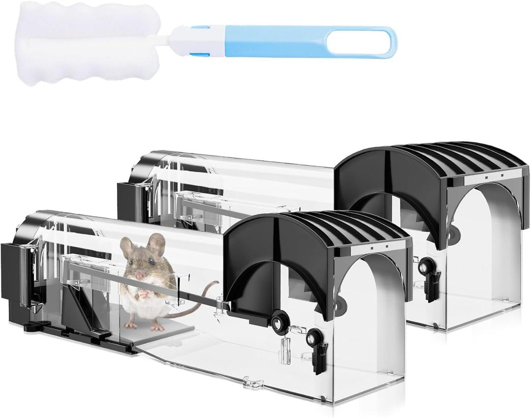 Humane Mouse Traps, 12.6 Inches Enlarged No Kill Live Rat Rodent Traps for Chipmunks, Reusable Catch and Release Mouse Trap That Work for Indoor & Outdoor (2 Pack) (transparent)