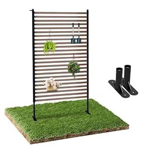 Outdoor Privacy Screen Fence with Stand 3.3FT x 6FT, Wood Texture Freestanding Fence Privacy Screen for Outside, No Dig Fence for Air Conditioner, Trash Can, AC Unit, Patio Lattice Fence Trellis Brown
