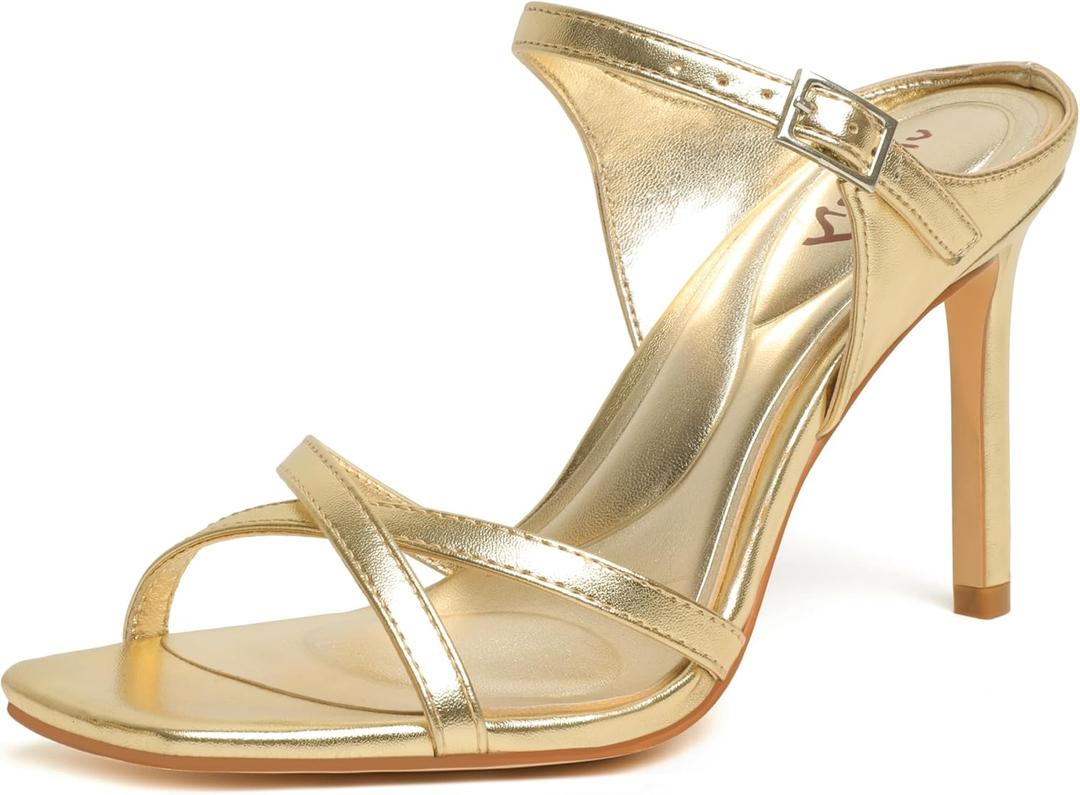 Vivianly Women's Square Toe Cross Strap Stiletto Heeled Sandals 3.9 Inch Heel with Adjustable Ankle Strap Dress Shoes, 9
