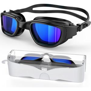 Polarized Swimming Goggles, Unisex Adult Swim Goggles Anti Fog Anti UV Wide View Pool Glasses for Men Women (Black/Polarized Electroplated Blue)