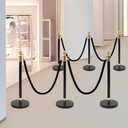 6-Pack Rope Barrier System, Barrier Post Kit, Stainless Steel Barrier Post Kit with 3 Ropes (4.92ft Each), 37.4" Height and 12.6" Weighted Base, for Crowd Control in Events, Malls, Exhibitions
