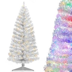 DEWUR Pre-Lit Artificial Christmas Tree, Warm White Lights, Colorful Lights, Includes Stand, 4 feet (Silver)