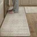 Vintage Kitchen Mats for Floor Anti Fatigue Waterproof Kitchen Rugs Sets of 2 Beige Cushioned Non-Slip Kitchen Mats Comfort Standing Mat for Sink Laundry Office 17.3"47"+17.3"30"