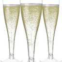 Prestee Set of 24 Clear Plastic Champagne Flutes - 4.5 oz Capacity Shatterproof Disposable Glasses - Suitable for Weddings, Cocktail Parties, and Outdoor Celebrations (24 Count (Pack of 1))