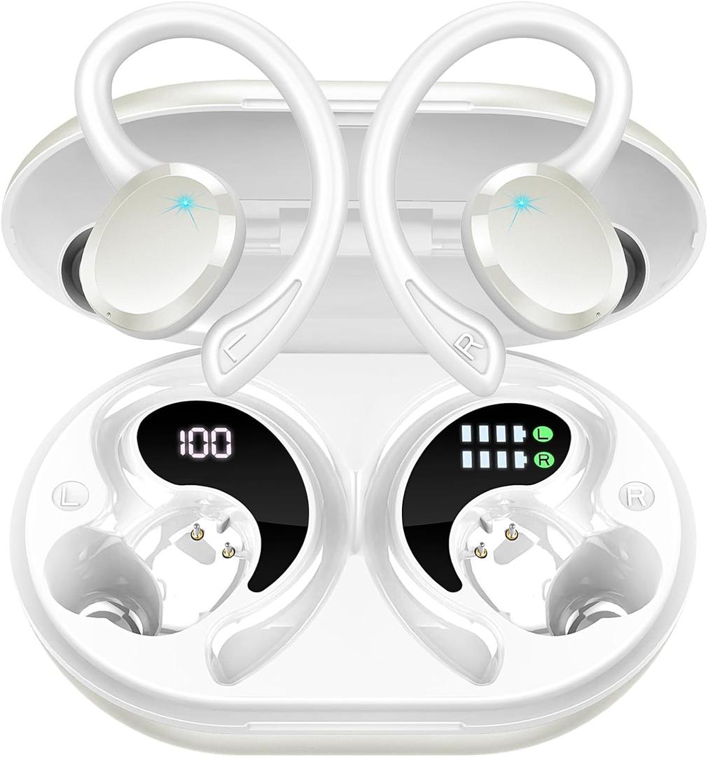 Wireless Earbuds Bluetooth Headphones, Bluetooth 5.3 Earbuds Sport Immersive HiFi Stereo Ear Buds, 48Hrs Earphones in Ear with Earhooks, HD Mic, IP7 Waterproof White Headset for Workout Running [2023]