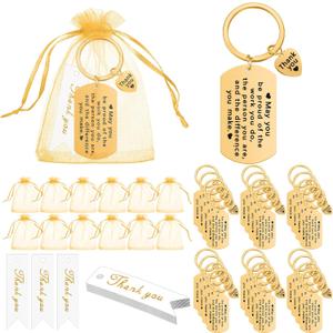 Yinkin 72 Pcs Employee Appreciation Gifts Thank You Coworker Keychain Gifts Organza Bags Thank You Cards Nurse Housekeeping (Gold)