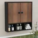 Bathroom Wall Cabinet,Wooden Medicine Cabinet with Fluted Doors Over The Toilet Storage Cabinet with Adjustable Shelf for Bathroom,Black