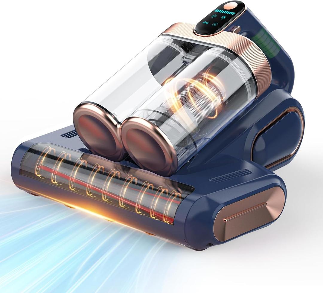 Bed Mattress Vacuum Cleaner Cordless 16Kpa Handheld Vacuum, Vacuum Cleaner with 253.7nm UV-C Light,HEPA Filter & Ultrasonic, Portable Vacuums for Sofa Couch Crib Birthday Gifts for women blue+gold