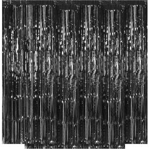 5 Pack Black Fringe Backdrop 3.2ft x 8.2ft Foil Curtain Tinsel Streamers for Birthday Party Decoration Wedding Christmas (Black)