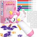 Unicorn Marker Airbrush Spray Art Kit, Art Supplies for Kids Ages 8-12, Unicorn Toys for Girls Age 4-6, Craft Kits Paint with 5 Washable Markers&8 Stencils, Birthday Holiday Easter for Kids, Girls (Pink)