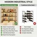 3-Tier Wall Mounted Wine Rack, Industrial Pipe Bar Shelf for Wine Bottle Storage, Industrial Pipe Shelves Shelf Shelving for Home Bar Dining Room Kitchen (47.2" W x 47.2" H)