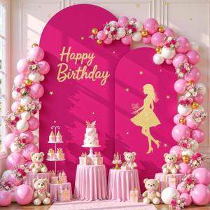 Hot Pink Arch Cover 2 Set-7.2FT, 6FT Arch Backdrop Cover Spandex Fitted Wedding Arch Stand Covers for Bridal Shower Baby Shower Birthday Party Ceremony Banquet Photo Background Decorations