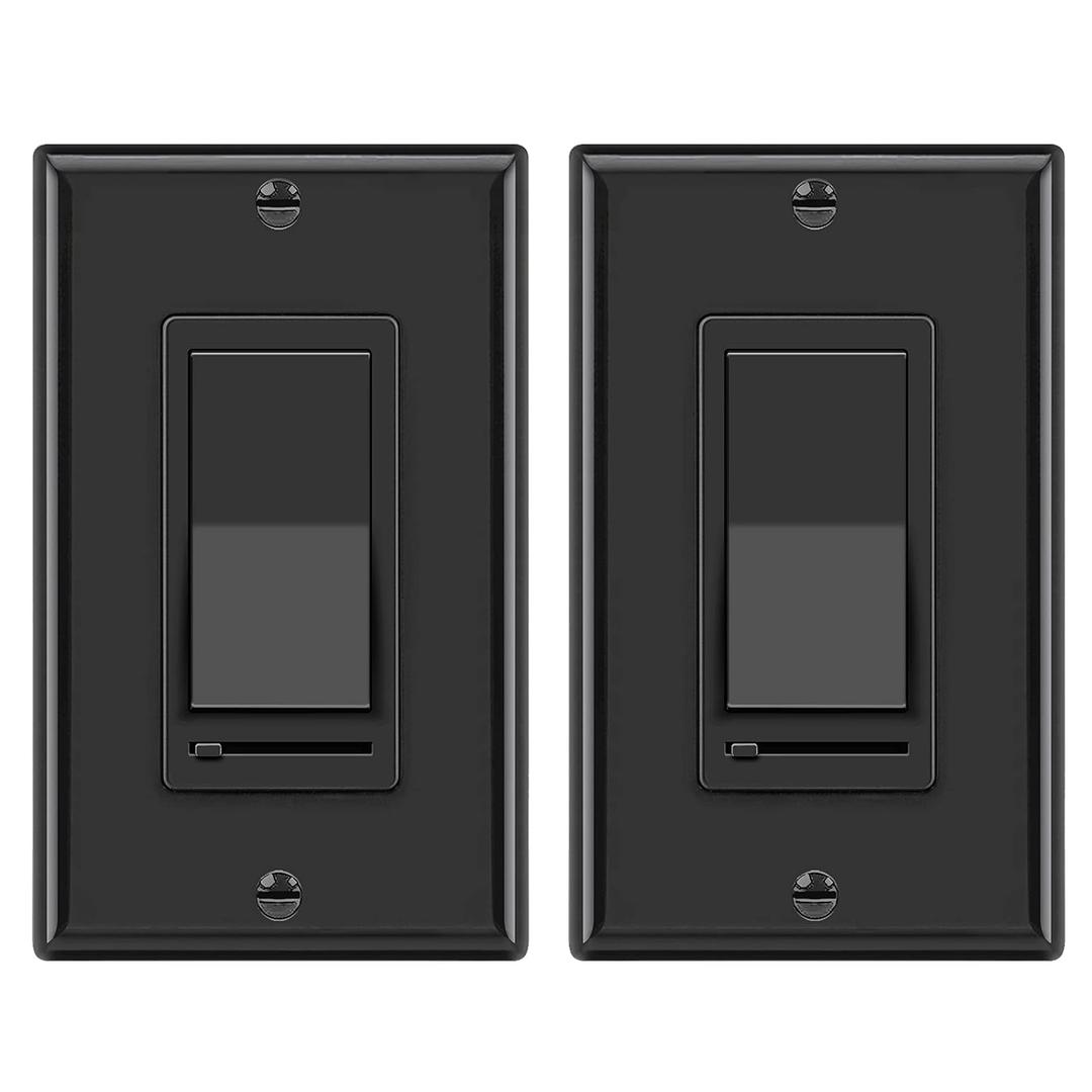 BESTTEN 2 Pack Dimmer Wall Light Switch, Single Pole or 3-Way LED Slide Dimmer Switch, Compatible with Dimmable LED, Incandescent, Halogen and CFL Bulbs, Wallplate Included, UL Listed, Gloss Black