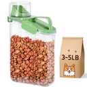 P-ZOONPE Dog Food Container, 3-5 Lb Dog Food Storage Containers with Airtight, Large Pour Spout Cat Food Container with Measuring Cups, Portable Travel Pet Food Storage Container (Green)