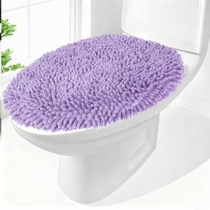 Chenille Elongated Toilet Seat Cover 19.5"x 15" Machine Washable Solid Toilet Lid Cover Adjustable Rubber Backing Fits Only 18-19.5"L x 14-16"W Elongated Toilet Seat