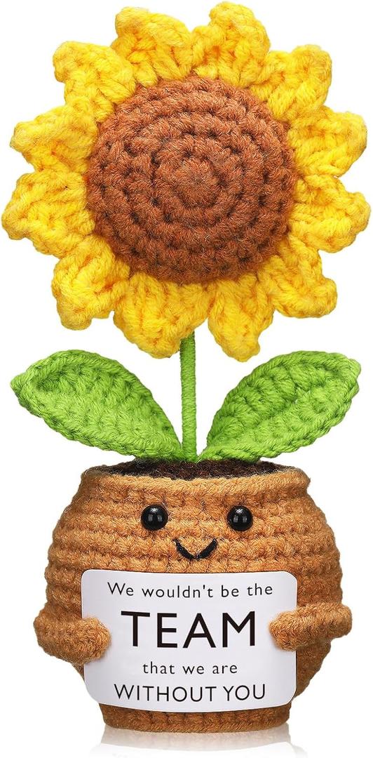 Breling Boss Gift for Women Men Handmade Positive Sunflower Doll Crochet with Warm Word Card Boss Day Appreciation Thank You Gift Idea for Office Retirement Farewell Birthday Xmas Party(Without You)