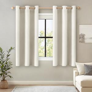 ANRODUO Ivory White Velvet Curtains 45 Inches Long Blackout Thermal Insulated Soundproof Curtain Privacy Room Darkening Curtains Grommet Window Drapes for Bedroom Living Room 42 x 45 Inch Set of 2