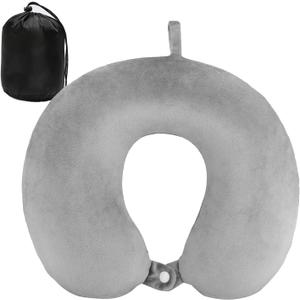 Neck Pillow for Traveling, Upgraded Travel Neck Pillow for Airplane 100 Percentage Pure Memory Foam Travel Pillow for Flight Headrest Sleep, Portable Plane Accessories Grey (Grey01)