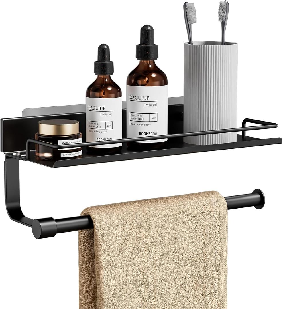 Hand Towel Holder for Bathroom, Self Adhesive Paper Towel Holder Wall Mount for Kitchen, Ideal RV Paper Towel Rack, Matte Black