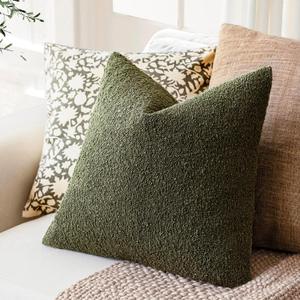 Modern Textured Boucle Throw Pillow Cover Accent Solid Decorative Pillow Case Cozy Woven Couch Cushion Case for Chair Sofa Bedroom Living Room Home Decor 20x20 Inch Moss Green
