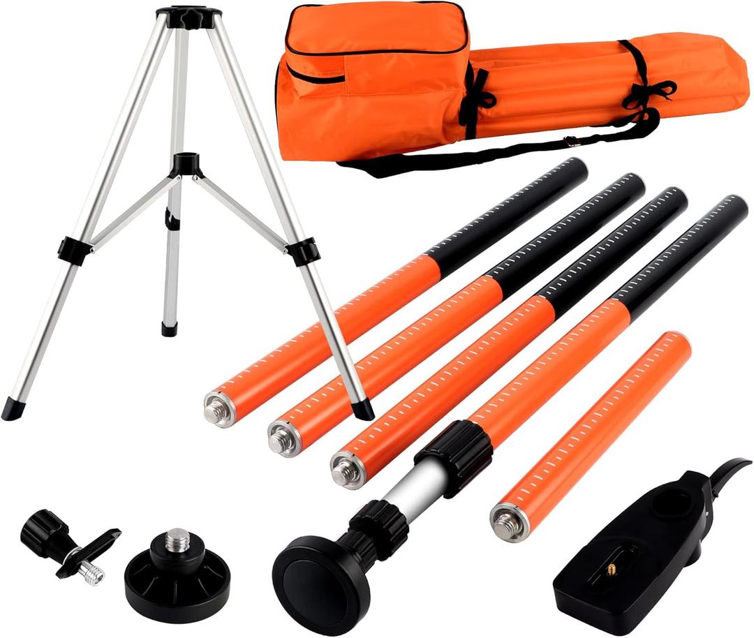 KEZERS Laser Level Pole with Tripod,12Ft./3.7M Telescoping Pole for Laser Levels,1/4-20 Laser Mount for Rotary and Line Laser Level,Adjustable Pole and Tripod with 5/8-11 Threaded Adapter-FLP370B