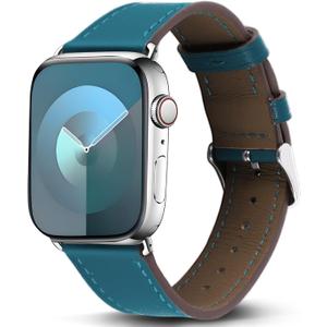 Genuine Leather Band Compatible with Apple Watch Bands for Women Men 49mm 46mm 45mm 44mm 42mm 41mm 40mm 38mm, Soft Leather Replacement Strap for iWatch Ultra/SE/Series 11 10 9 8 7 6 5 4 3 2 1 (Blue)