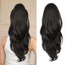 Ponytail Extension, Drawstring Ponytail Extension for Women 23 Inch Long Dark Brown Wavy Pony Tails Hair Extensions Synthetic Clip in Ponytail Hairpiece for Women